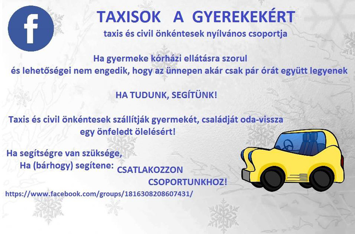 Ingyentaxi megy a beteg gyerekek szüleiért