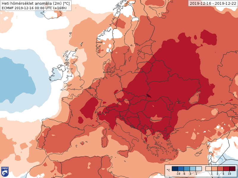 Hőmérséklet anomália  (2019-12-16 – 2019-12-22)