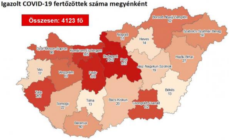 Igazolt fertőzöttek száma megyénként