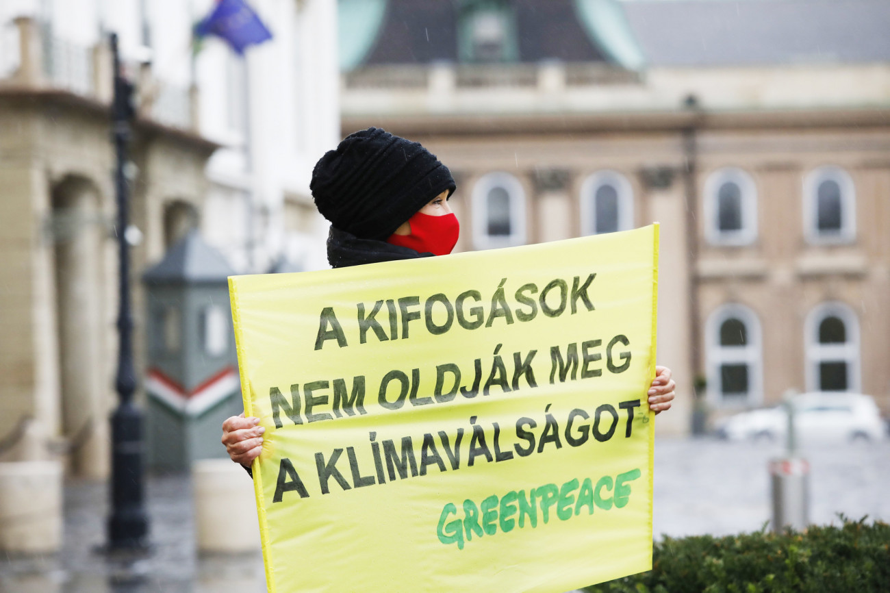 Udvaros Dorottya színművész a Karmelita kolostor előtti demonstráción. Dobos Balázs/Greenpeace