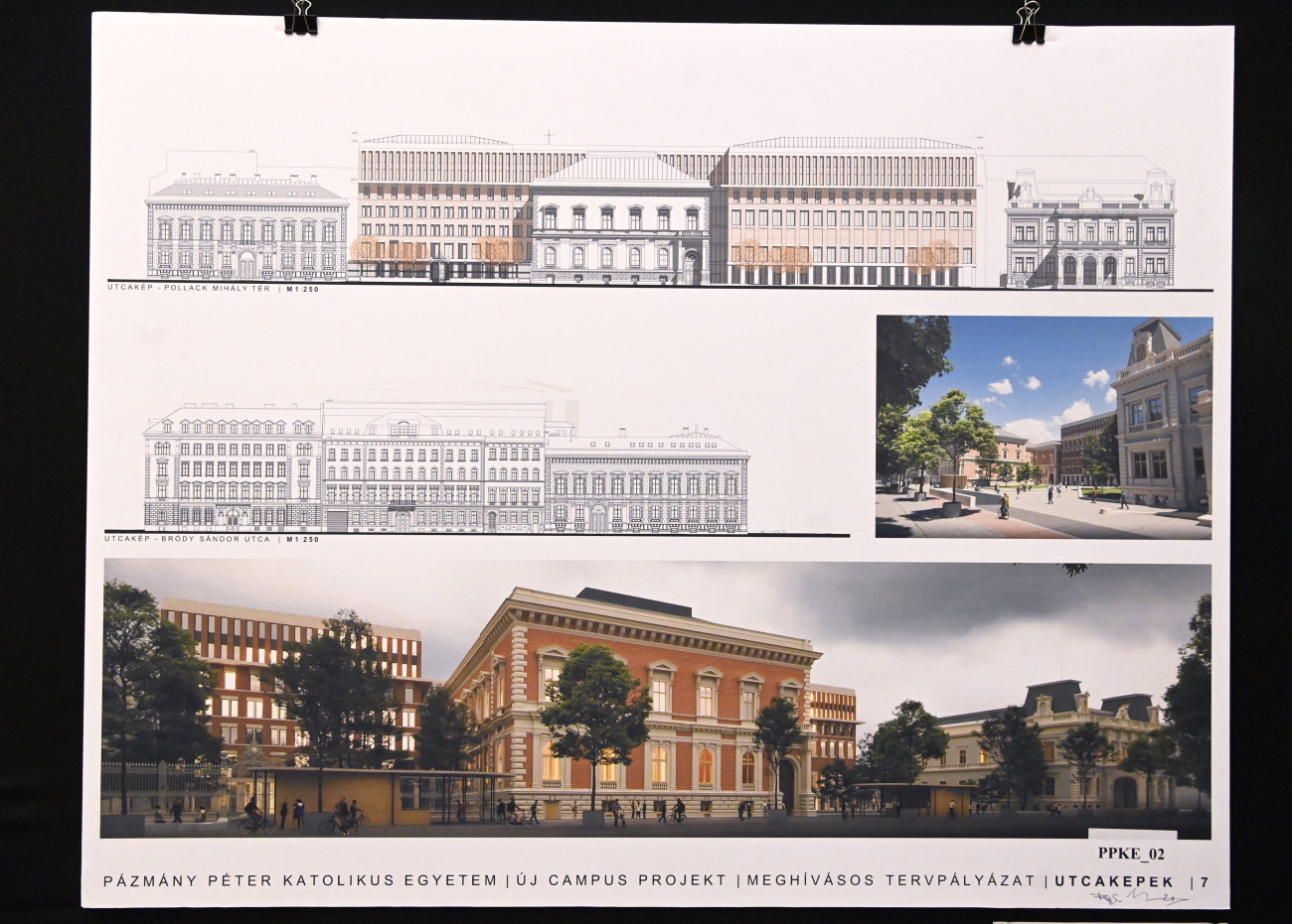 Budapest, 2021. november 11.
A győztes pályázat, a Közti Zrt. és a Hamburg C Kft. munkája a Pázmány Péter Katolikus Egyetem új belvárosi campusának megtervezésére kiírt pályázat ünnepélyes eredményhirdetésén a Pollack Mihály téren, a Magyar Rádió volt Márványtermében 2021. november 11-én.
MTI/Bruzák Noémi