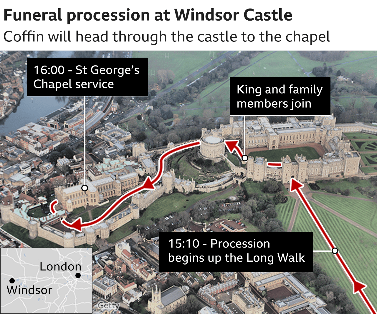 A windsori gyászmenet útja a kápolnáig