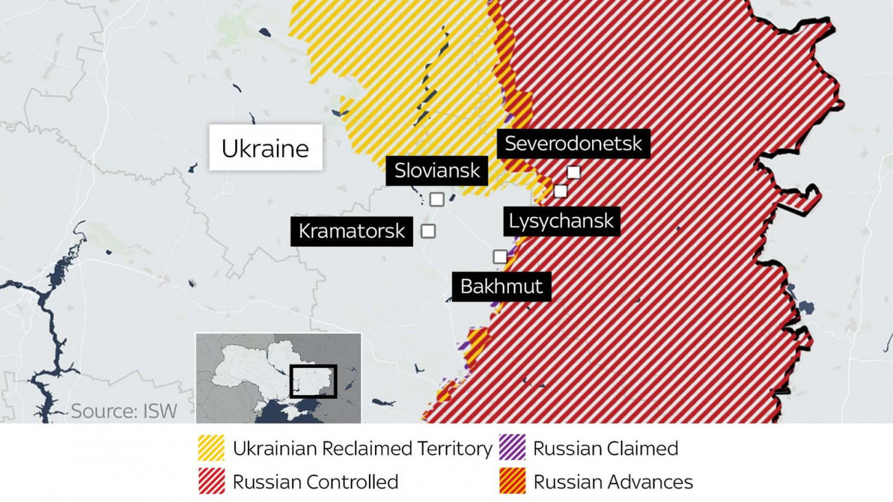 Kelet-Ukrajnai hadi helyzet 2023 február elején. Forrás: ISW