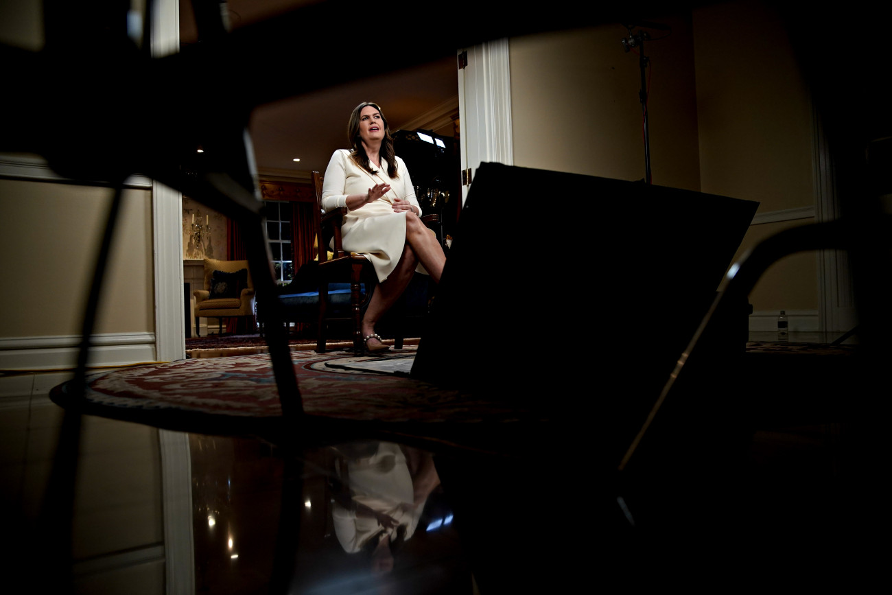 Sarah Huckabee Sanders, governor of Arkansas, speaks while delivering the Republican response to President Biden's State of the Union address in Little Rock, Arkansas, US, on Tuesday, Feb. 7, 2023. Biden tonight vowed to not allow the US to default on its debt, calling on Congress to raise the debt-ceiling and chastising Republicans seeking to leverage the standoff to force spending cuts. Photographer: Al Drago/Bloomberg via Getty Images