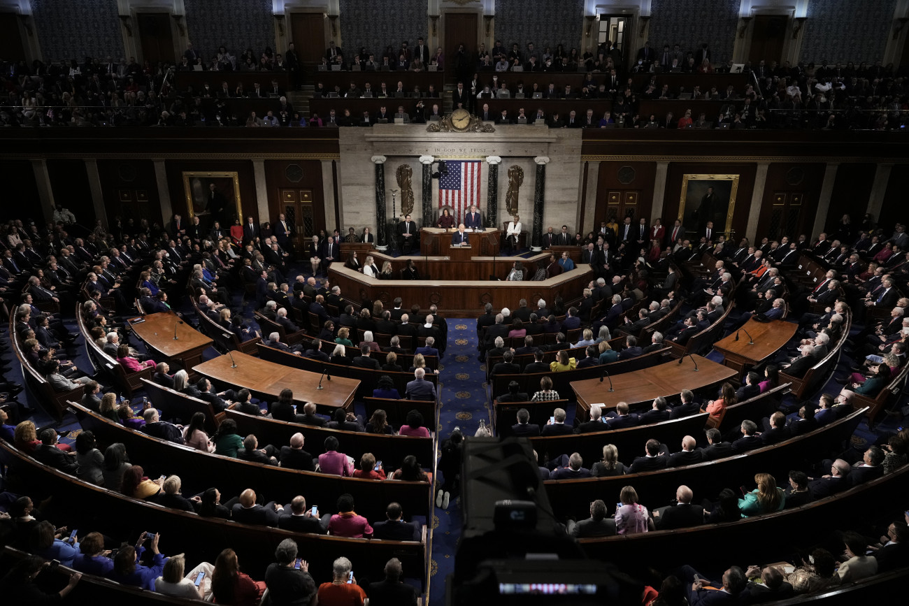 WASHINGTON, DC - FEBRUARY 07: U.S. President Joe Biden delivers his State of the Union address during a joint meeting of Congress in the House Chamber of the U.S. Capitol on February 07, 2023 in Washington, DC. The speech marks Biden's first address to the new Republican-controlled House. (Photo by Drew Angerer/Getty Images)