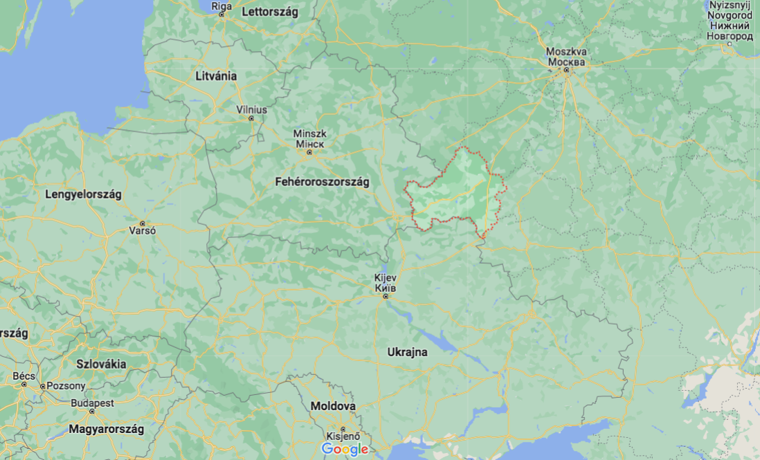 Az oroszországi Brjanszk megye határos Ukrajnával (Google Térkép)