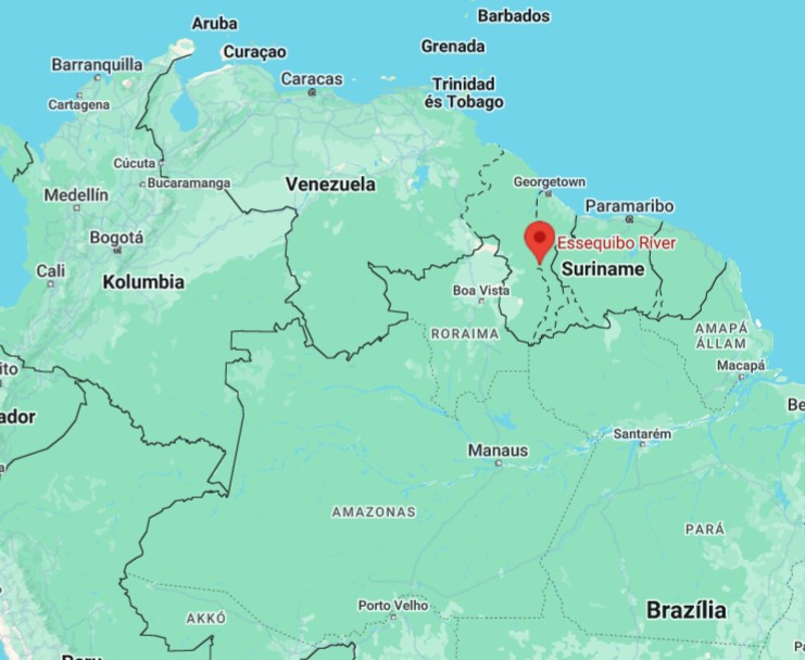 Venezuela, Brazília és Guyana, illetve az Essequibo régió az azonos nevű folyó mentén