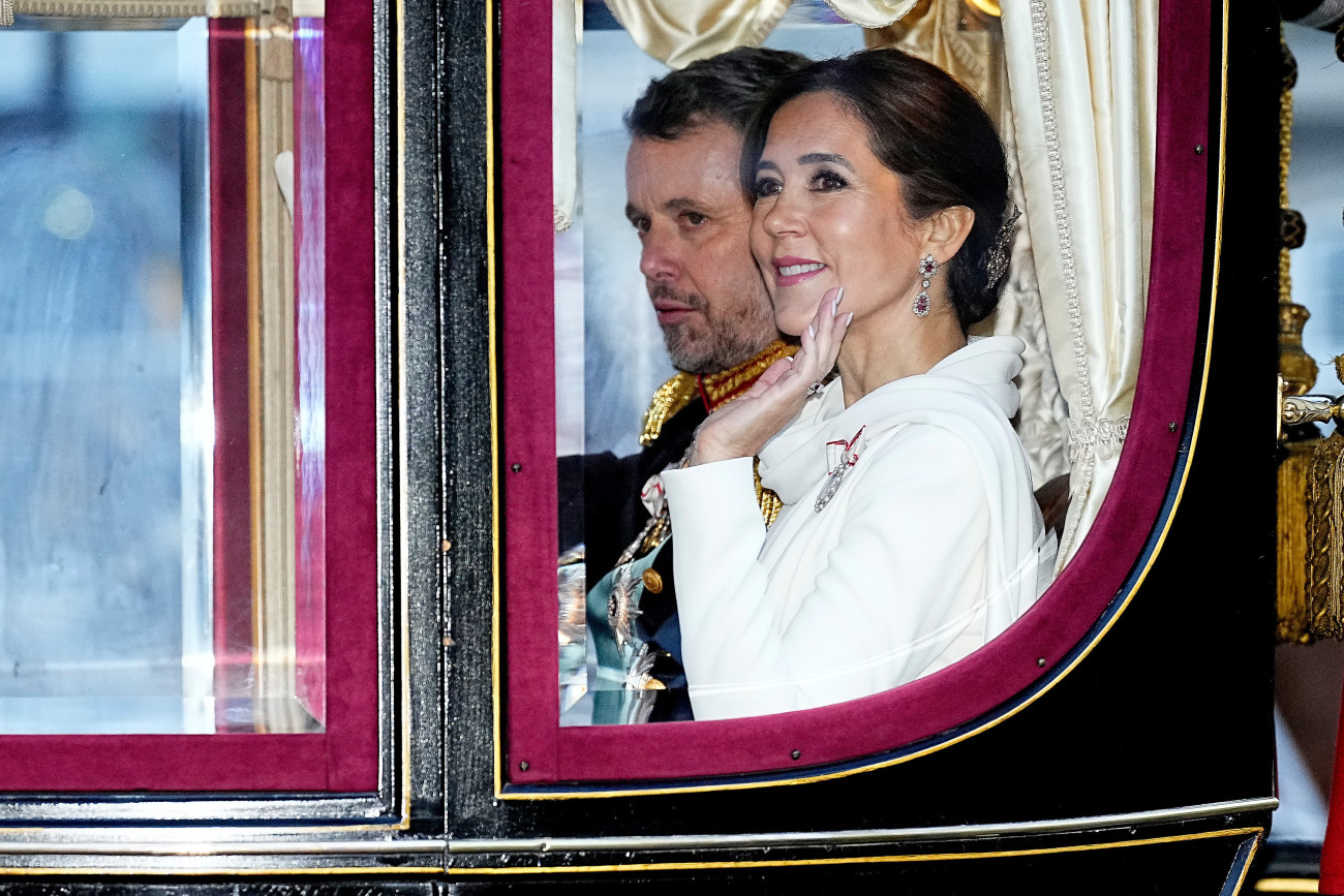 COPENHAGEN, DENMARK - JANUARY 14: King Frederik X and Queen Mary of Denmark arrive at Amalienborg after being proclaimed as King and Queen Denmark on January 14, 2024 in Copenhagen, Denmark. Her Majesty Queen Margrethe II steps down as Queen of Denmark and and entrusts the Danish throne to His Royal Highness The Crown Prince, who becomes His Majesty King Frederik X and Head of State of Denmark. (Photo by Martin Sylvest Andersen/Getty Images)