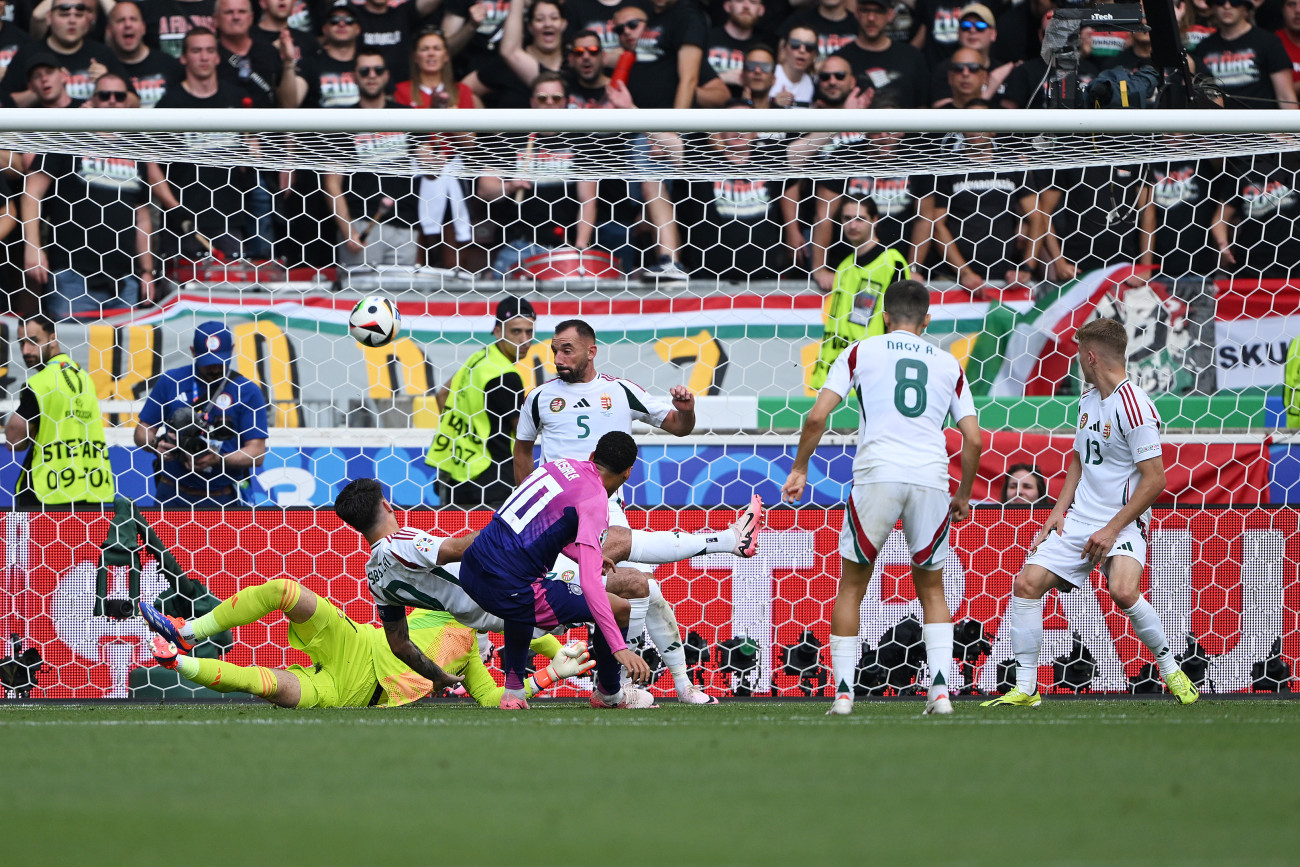 STUTTGART, GERMANY - JUNE 19: Jamal Musiala of Germany scores his team's first goal during the UEFA EURO 2024 group stage match between Germany and Hungary at Stuttgart Arena on June 19, 2024 in Stuttgart, Germany. (Photo by Shaun Botterill/Getty Images)
