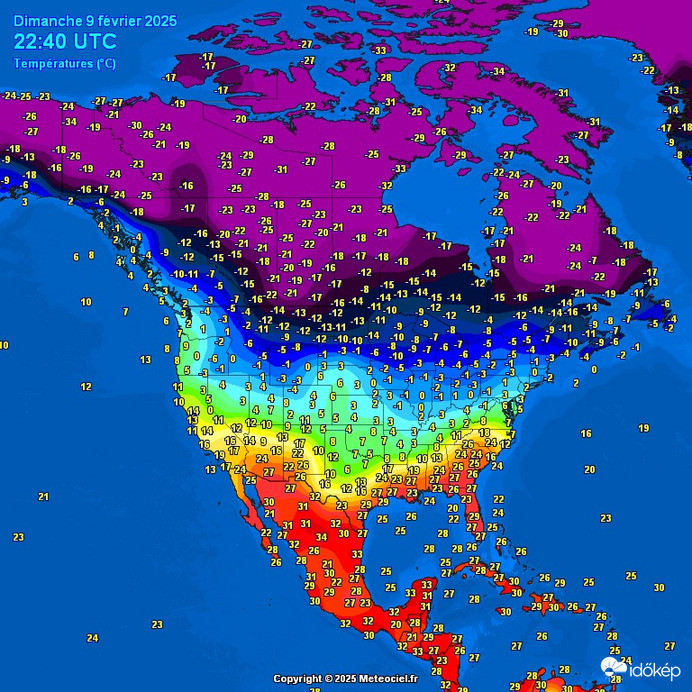 Közel 70 fokos különbség volt Kanada és Mexikó hőmérséklete között. Forrás: Időkép