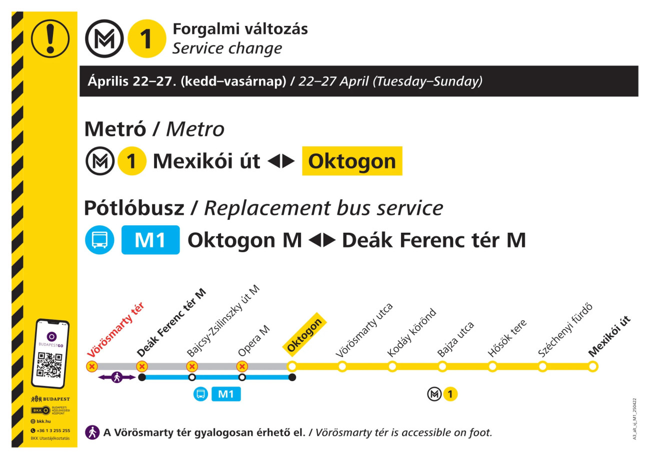 Menetrend változás a húsvéti ünnepek idején. Forrás: BKK