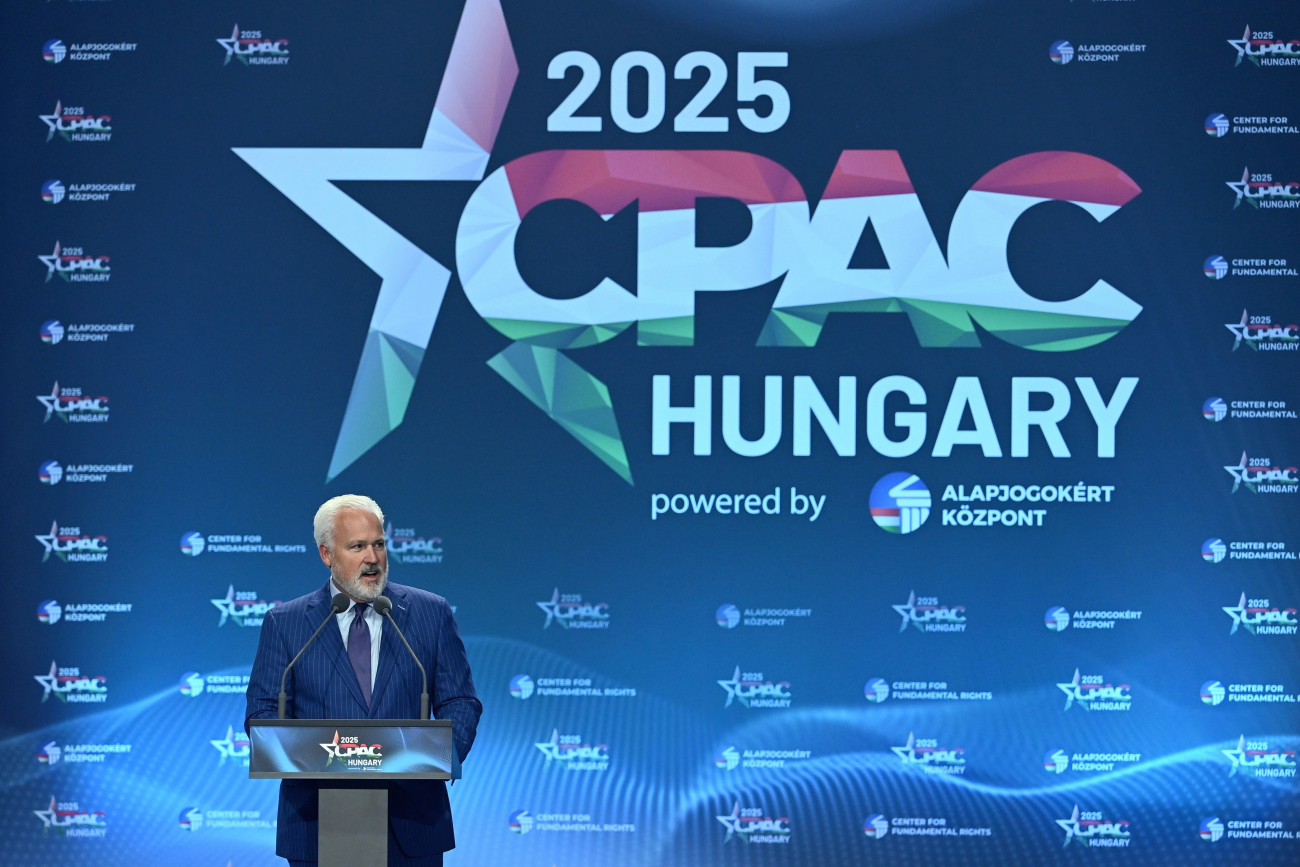 Budapest, 2025. május 29.
Matt Schlapp, az amerikai CPAC Foundation elnöke beszédet mond a kétnapos CPAC (Konzervatív Politikai Akció Konferencia) Hungary 2025 megnyitóján a Budapest Kongresszusi Központban 2025. május 29-én.
MTI/Máthé Zoltán