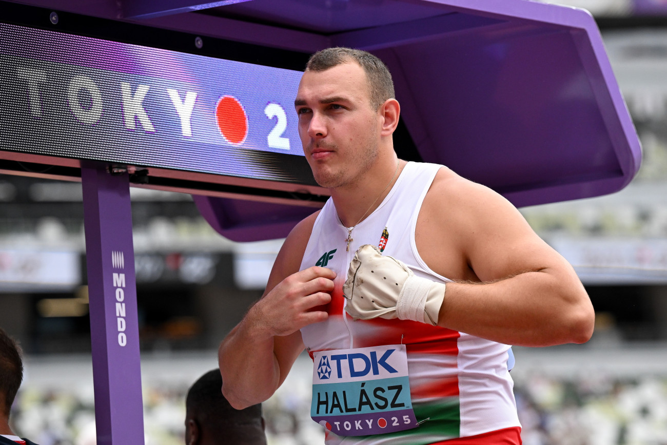 Tokió, 2025. szeptember 15.
Halász Bence a férfi kalapácsvetés selejtezőjében a tokiói atlétikai világbajnokságon 2025. szeptember 15-én.
MTI/Czeglédi Zsolt