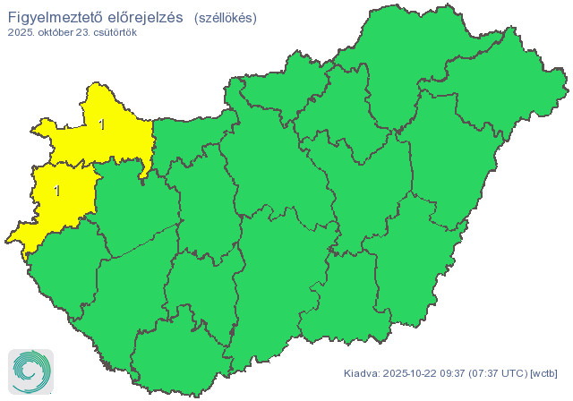 Citrom riasztás széllökések miatt. 
Forrás: HungaroMet