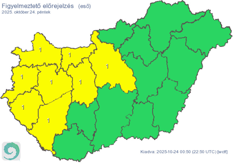 Citromsárga figyelmeztetések eső miatt (HungaroMet)