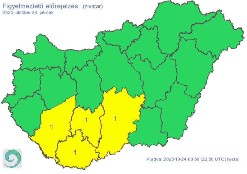 Citromsárga figyelmeztetések zivatar miatt (HungaroMet)