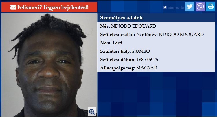 A rendőrség által Edouard Ndjodóra kiadott körözési felhívás.