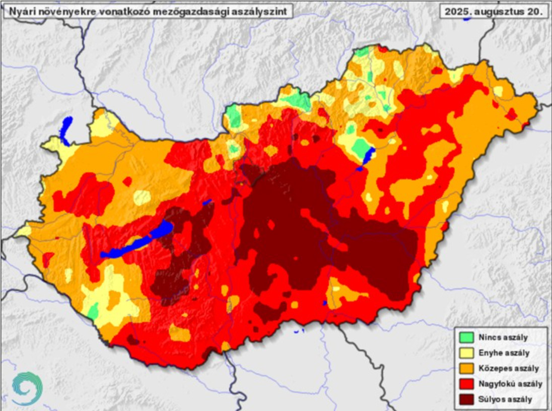 Nyári növényekre vonatkozó mezőgazdasági aszályszint. Forrás: HungaroMet