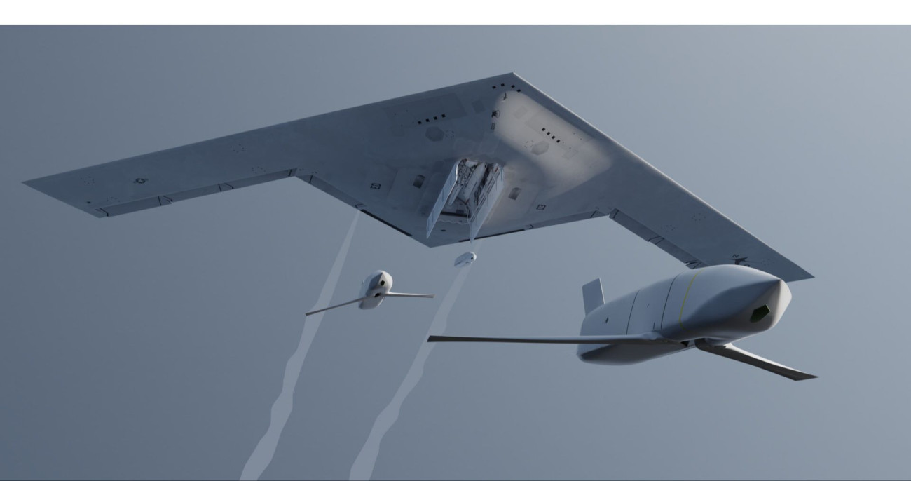 A Northrop Grumman cég B-21 Raider bombázója nagy hatótávolságú cirkáló rakétákkal és drónokkal képes pusztító csapásokat mérni. Kép: Northrop Grumman