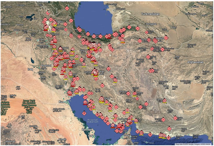 Az iráni csaptok elhelyezkedése​. Forrás: Resperger István ezredes, egyetemi tanár