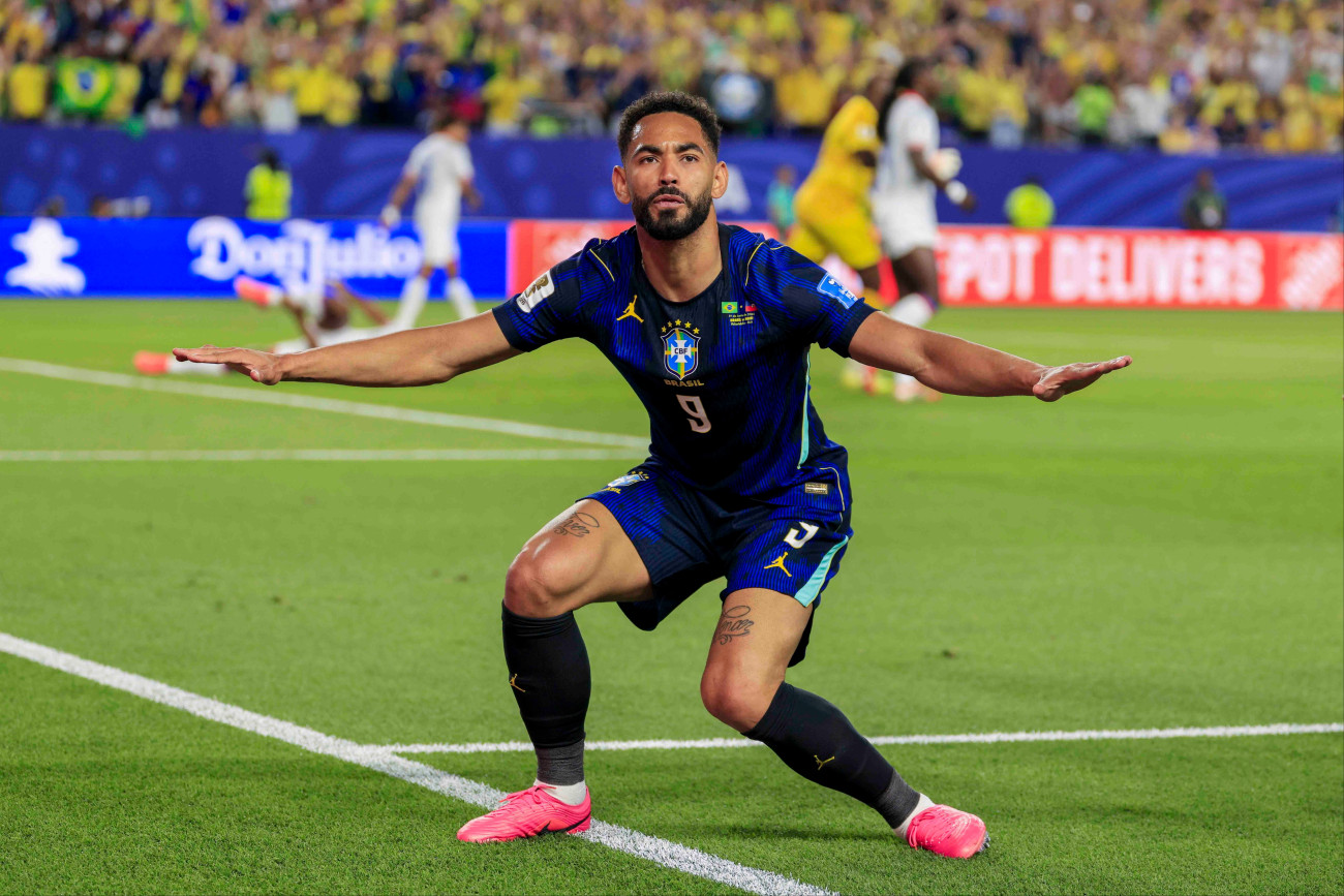 Philadelphia, 2026. június 20.
A brazil Matheus Cunha ünnepli gólját a 2026-os labdarúgó-világbajnokság C csoportja második fordulójának Brazília-Haiti mérkõzésén a philadelphiai Lincoln Financial Field stadionban 2026. június 19-én. A mérkõzést Brazília nyerte 3-0-ra, Cunha két gólt lõtt.
MTI/EPA/Shawn Thew