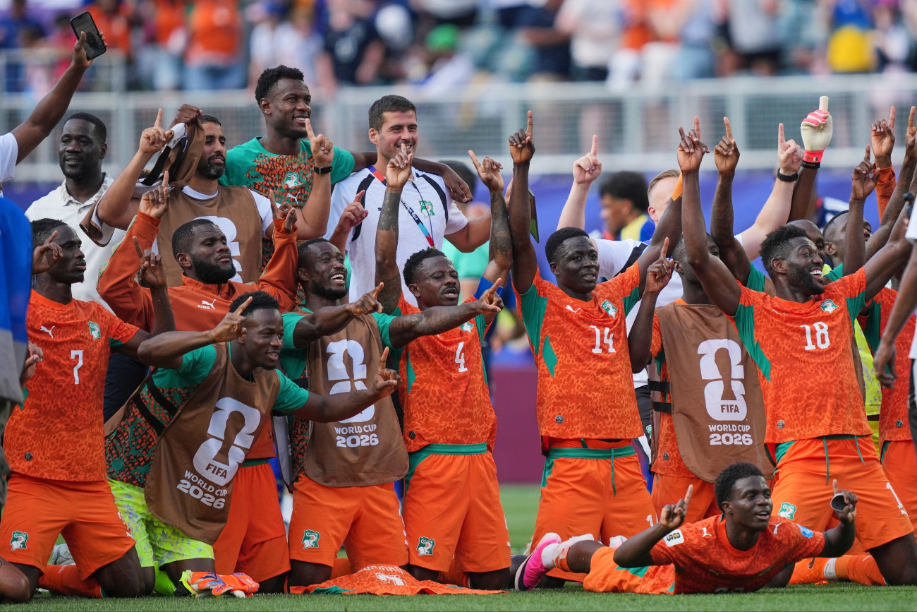 Philadelphia, 2026. június 26.
Az elefántcsontparti játékosok, miután 2-0-ra gyõztek a 2026-os labdarúgó-világbajnokság E csoportja Curacao-Elefántcsontpart mérkõzésén a philadelphiai Lincoln Financial Field Stadionban 2026. június 25-én.
MTI/AP/Matt Rourke
