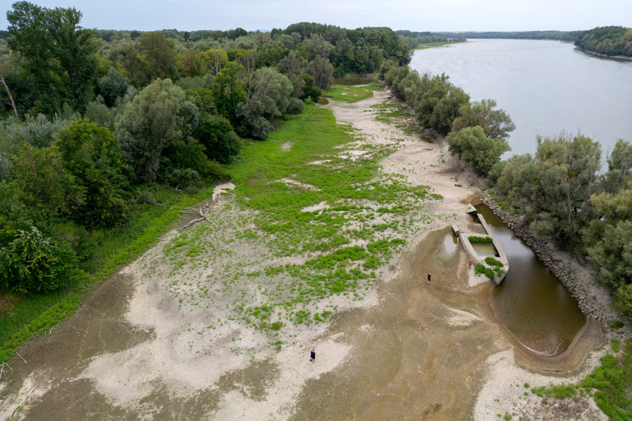 Kölked, 2026. július 18.
Második világháborús hajóroncs a nagyon alacsony vízállású Duna visszahúzódó digáncsi mellékágában a Mohács alatti Kölked közelében 2026. július 18-án.
MTI/Lakatos Péter