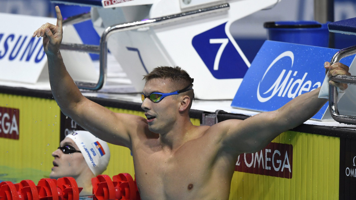 Kozma Dominik a férfi 200 méteres gyorsúszás elődöntője után a 17. vizes világbajnokságon a Duna Arénában 2017. július 24-én.