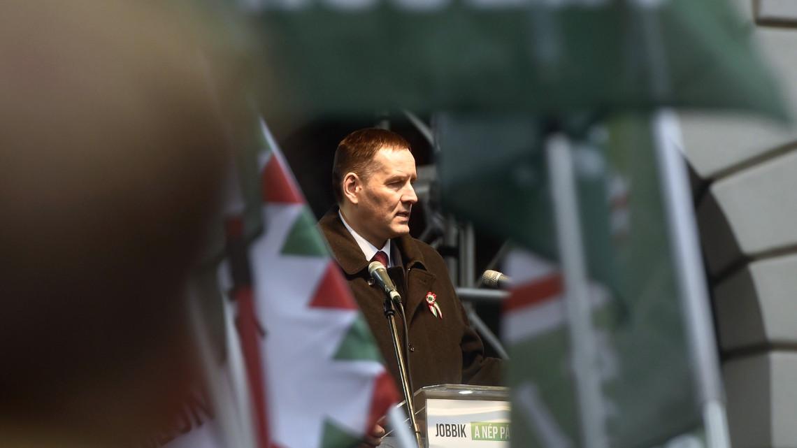 Volner János, a Jobbik parlamenti frakcióvezetője felszólal pártja ünnepségén, amelyet az 1848-49-es forradalom és szabadságharc kitörésének 170. évfordulója alkalmából tartottak a Batthyány-örökmécsesnél 2018. március 15-én.