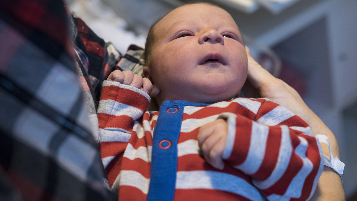 Az új év első fővárosi újszülöttje, Klima-Vécsey Flóris a fővárosi Szent István Kórházban 2018. január 1-jén. A kisfiú 0 óra 23 perckor, 54 centiméterrel és 3400 grammal született a 41. hétre természetes úton, édesanyja első gyermekeként.