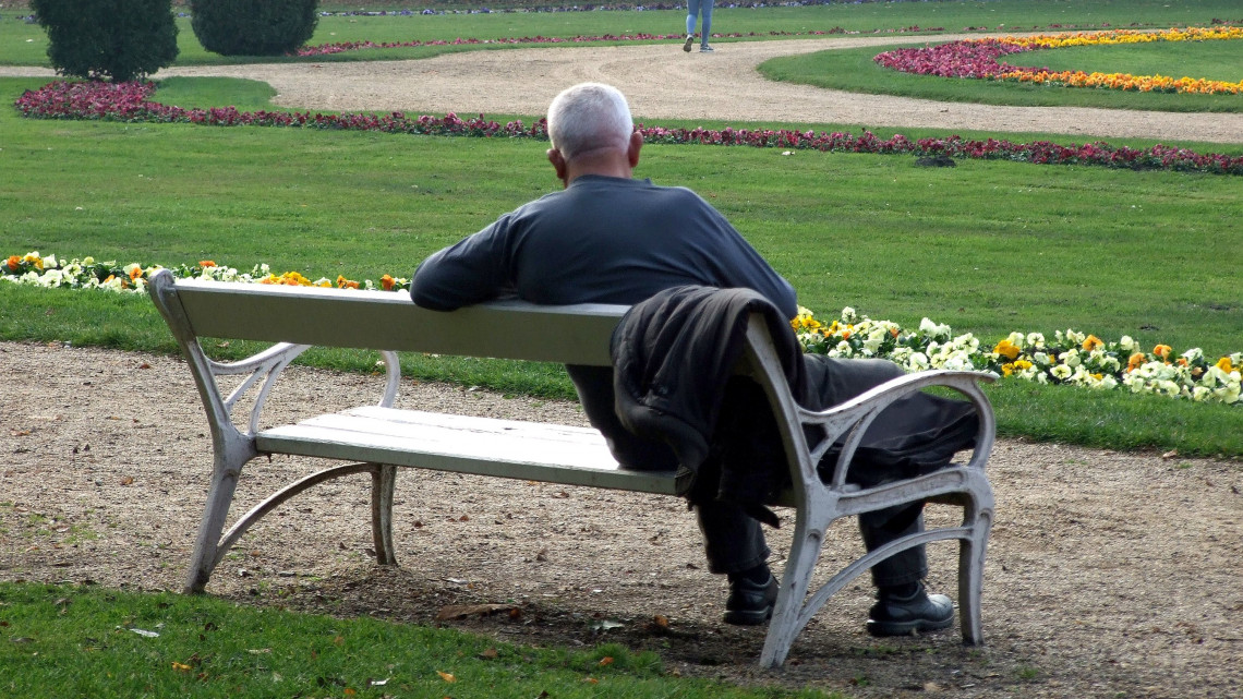 Nyugdíjas férfi pihen meg séta közben a Margitsziget virágoskertjének padján a novemberi napsütésben. MTVA/Bizományosi: Jászai Csaba  *************************** Kedves Felhasználó!