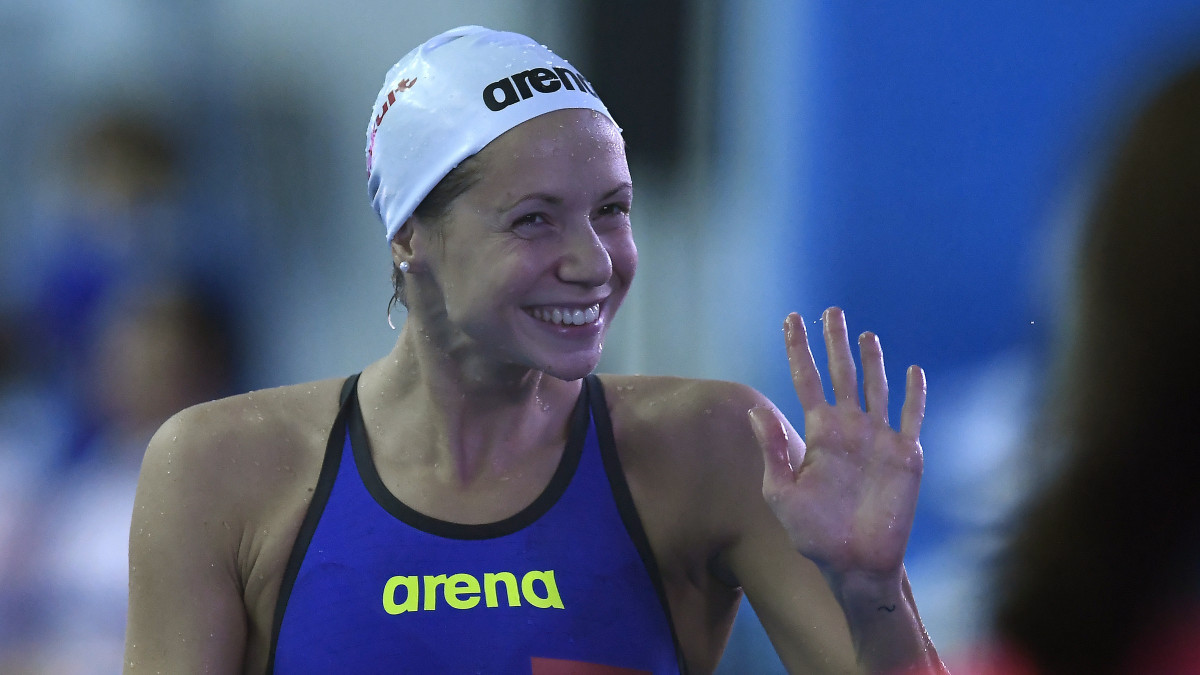 Kapás Boglárka a női 200 méteres pillangóúszás elődöntője után a 18. vizes világbajnokságon a dél-koreai Kvangdzsuban 2019. július 24-én. A versenyző bejutott a döntőbe.