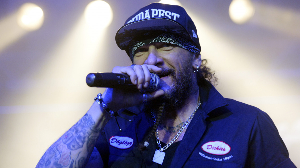 Ganxsta Döglégy Zolee (Zana Zoltán) a Ganxsta Zolee és a Kartel együttes 20. jubileumi koncertjén a 40. alkalommal megrendezett Egyetemisták és Főiskolások Országos Turisztikai Találkozóján (EFOTT) Velencén 2015. július 14-én este.