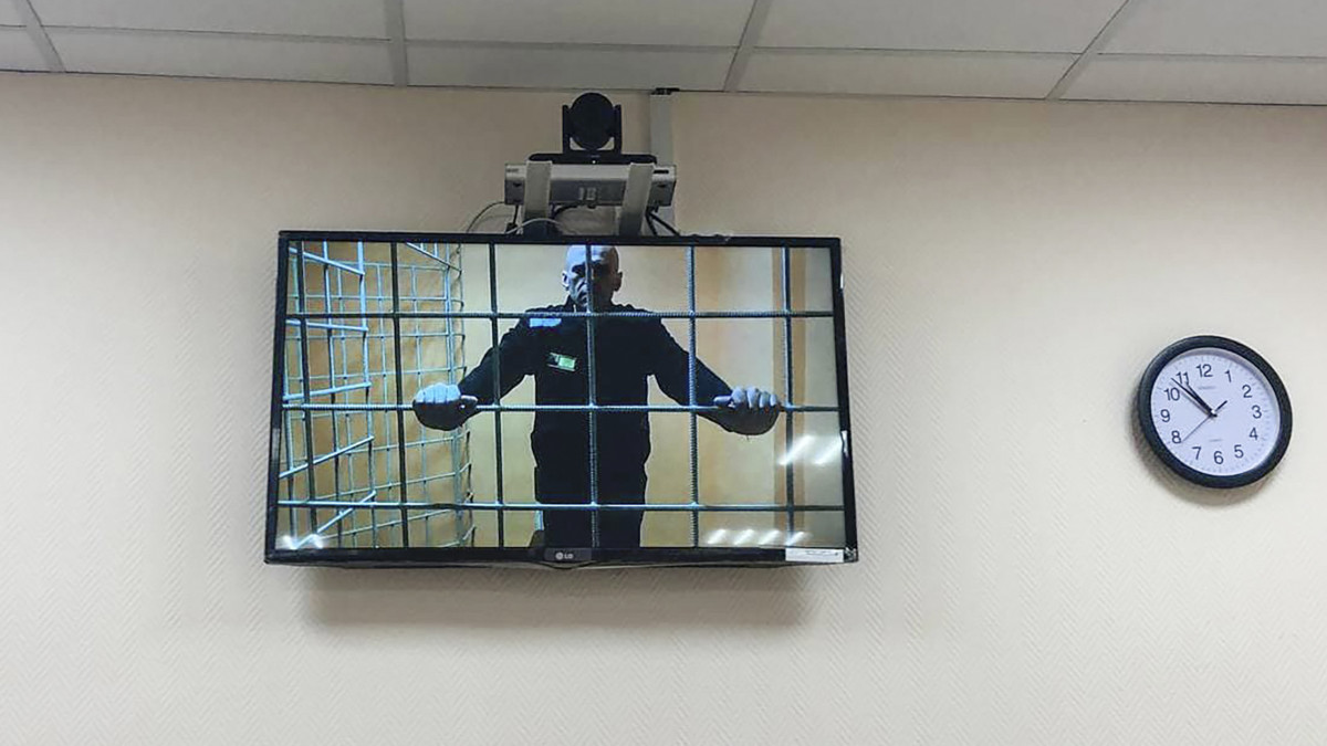 VLADIMIR REGION, RUSSIA - JUNE 7, 2021: Opposition activist Alexei Navalny attends via video link as the Petushinsky District Court considers his claim against Pokrov correctional colony No 2 (IK-2) over the conditions of his confinement, in the town of Petushki, 67km southwest of Vladimir. Anna Ustinova/TASS (Photo by Anna Ustinova\TASS via Getty Images)