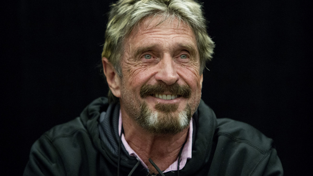 SAN JOSE, CALIFORNIA - SEPTEMBER 28: John McAfee reacts to a question at the Fireside Chat with John McAfee talk during the C2SV Technology Conference + Music Festival at the McEnery Convention Center in San Jose, Calif., on Saturday, Sept. 28, 2013.  (Photo by LiPo Ching/MediaNews Group/The Mercury News via Getty Images)