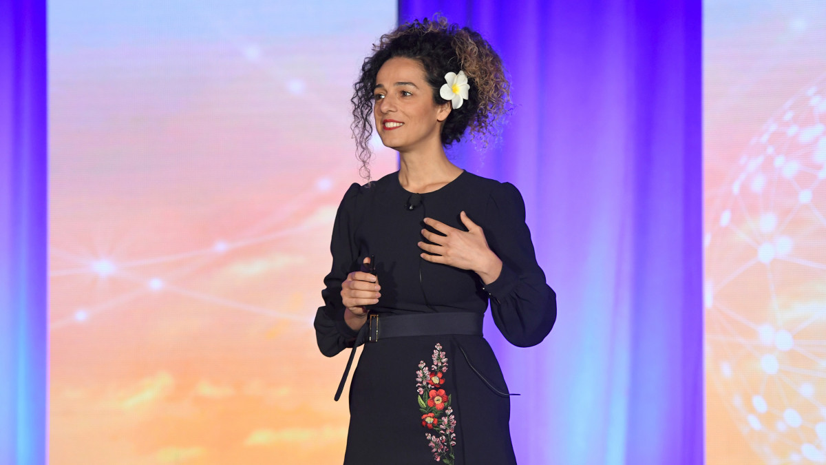 NEW YORK, NY - OCTOBER 16:  Journalist and Author Masih Alinejad speaks onstage during the WICT Leadership Conference at New York Marriott Marquis Hotel on October 16, 2018 in New York City.  (Photo by Larry Busacca/Getty Images for Women in Cable Telecommunications)