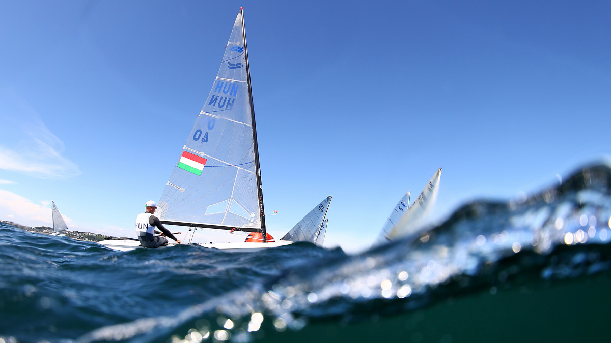 TOKYO, JAPAN - JULY 21:  Zsombor Berecz and Benjamin Vadnai of Team Hungary during Menâs Finn class practice ahead of the Tokyo 2020 Olympic Games at Enoshima Yacht Harbour on July 21, 2021 in Tokyo, Japan. (Photo by Clive Mason/Getty Images)