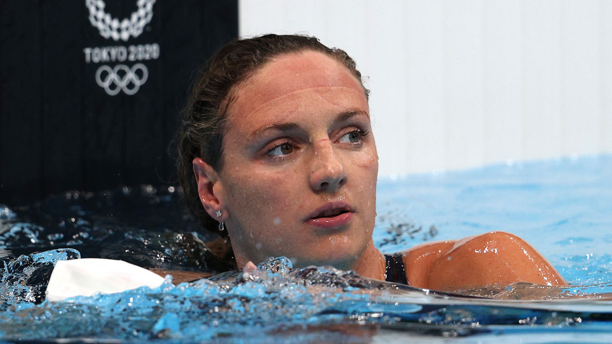 TOKYO, JAPAN - JULY 29: Katinka Hosszu of Team Hungary competes in heat three of the Womens 200m Backstroke on day six of the Tokyo 2020 Olympic Games at Tokyo Aquatics Centre on July 29, 2021 in Tokyo, Japan. (Photo by Maddie Meyer/Getty Images)