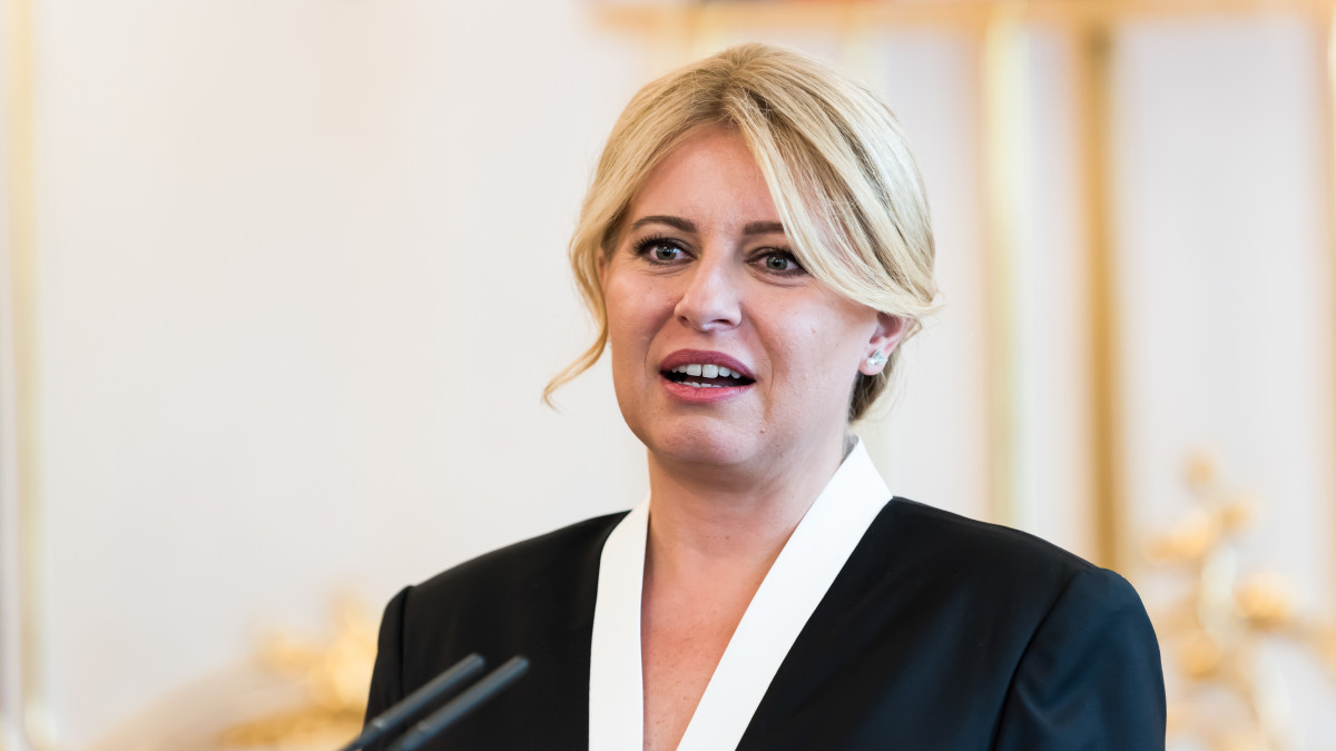 BRATISLAVA, SLOVAKIA - 2021/09/02: President of Slovakia Zuzana Caputova attends a press conference after meeting with German president Frank-Walter Steinmeier in Bratislava. (Photo by Tomas Tkacik/SOPA Images/LightRocket via Getty Images)