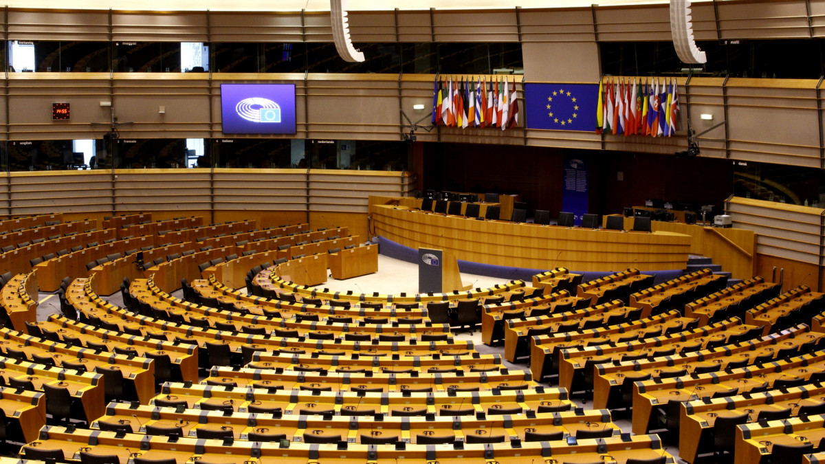 European Parliament interior in Brussels, Belgium.