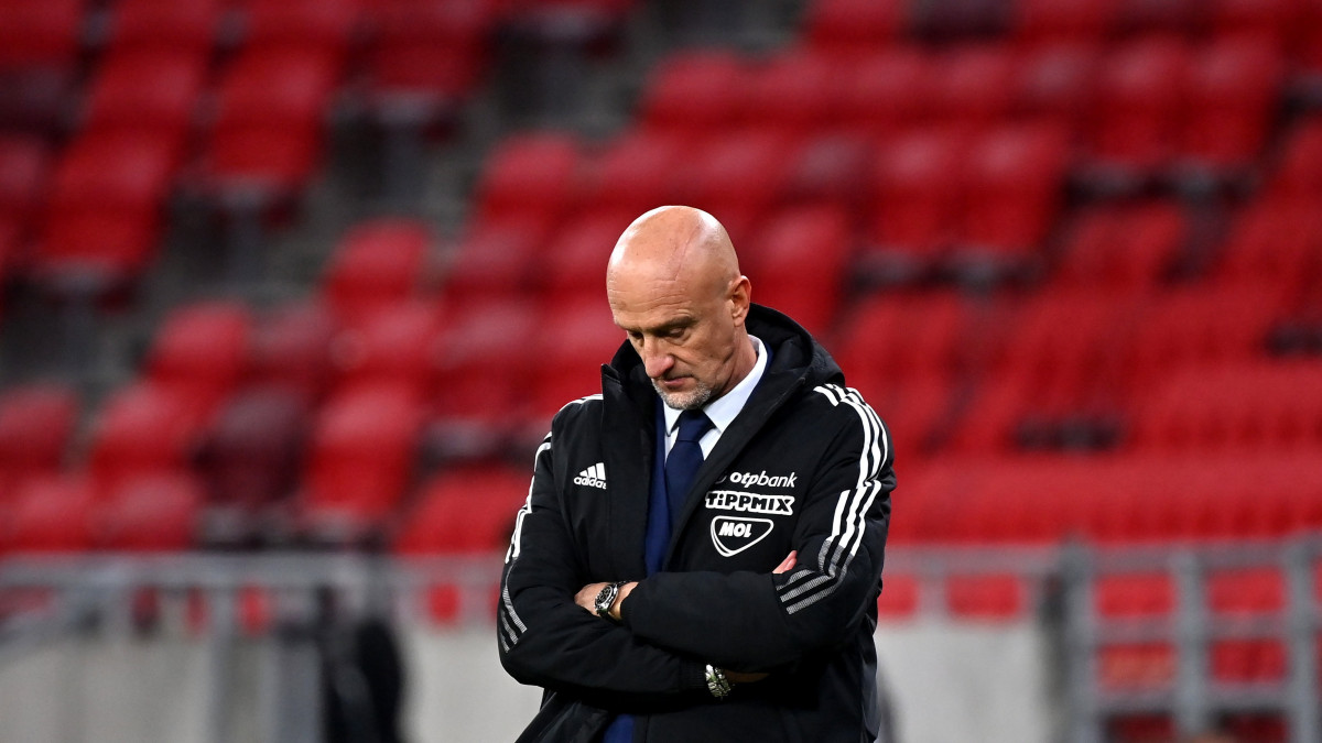 Marco Rossi, a magyar válogatott szövetségi kapitánya az Albánia ellen játszott világbajnoki selejtező mérkőzésen a Puskás Arénában 2021. október 9-én.