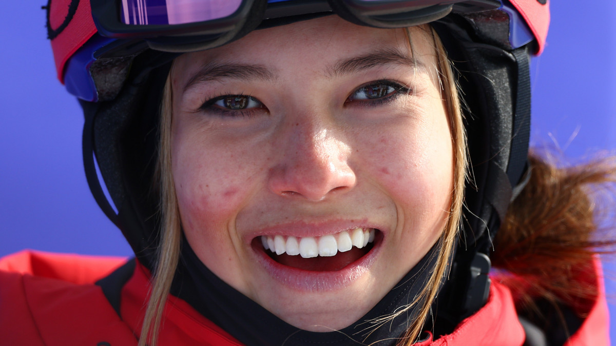 ZHANGJIAKOU, CHINA - FEBRUARY 17: Ailing Eileen Gu of Team China reacts after their second run during the Womens Freestyle Skiing Freeski Halfpipe Qualification on Day 13 of the Beijing 2022 Winter Olympics at Genting Snow Park on February 17, 2022 in Zhangjiakou, China. (Photo by Clive Rose/Getty Images)