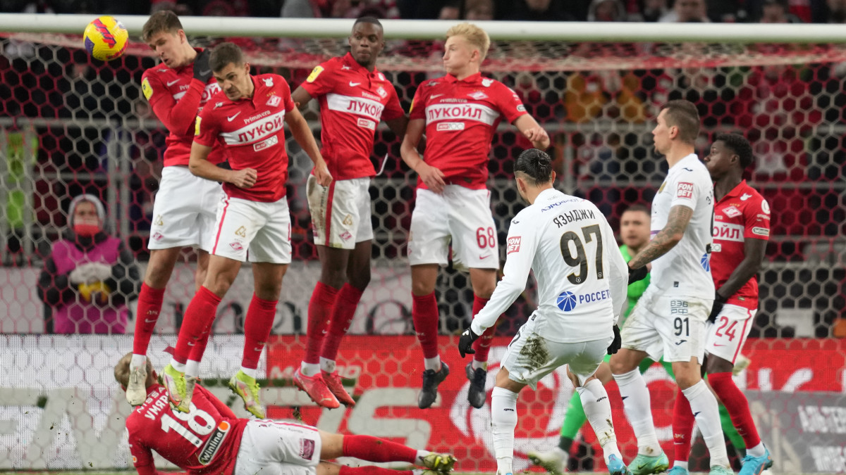 MOSCOW, RUSSIA - FEBRUARY 26: Yusuf Yazici (97) of CSKA Moscow scores a goal during the Russian Football Premier League Round 19 football match between Spartak Moscow and CSKA Moscow at the Otkrytie Bank Arena in Moscow, Russia on February 26, 2022. (Photo by Pavel Pavlov/Anadolu Agency via Getty Images)