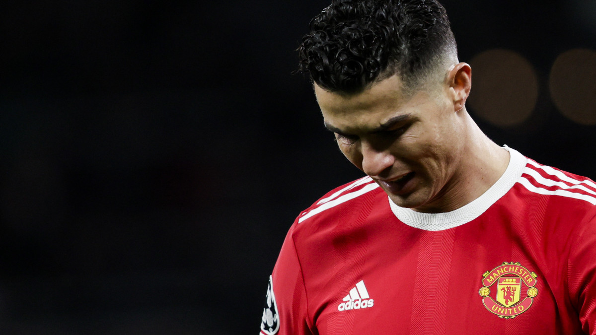 MANCHESTER, UNITED KINGDOM - MARCH 15: Cristiano Ronaldo of Manchester United during the UEFA Champions League  match between Manchester United v Atletico Madrid at the Old Trafford on March 15, 2022 in Manchester United Kingdom (Photo by David S. Bustamante/Soccrates/Getty Images)