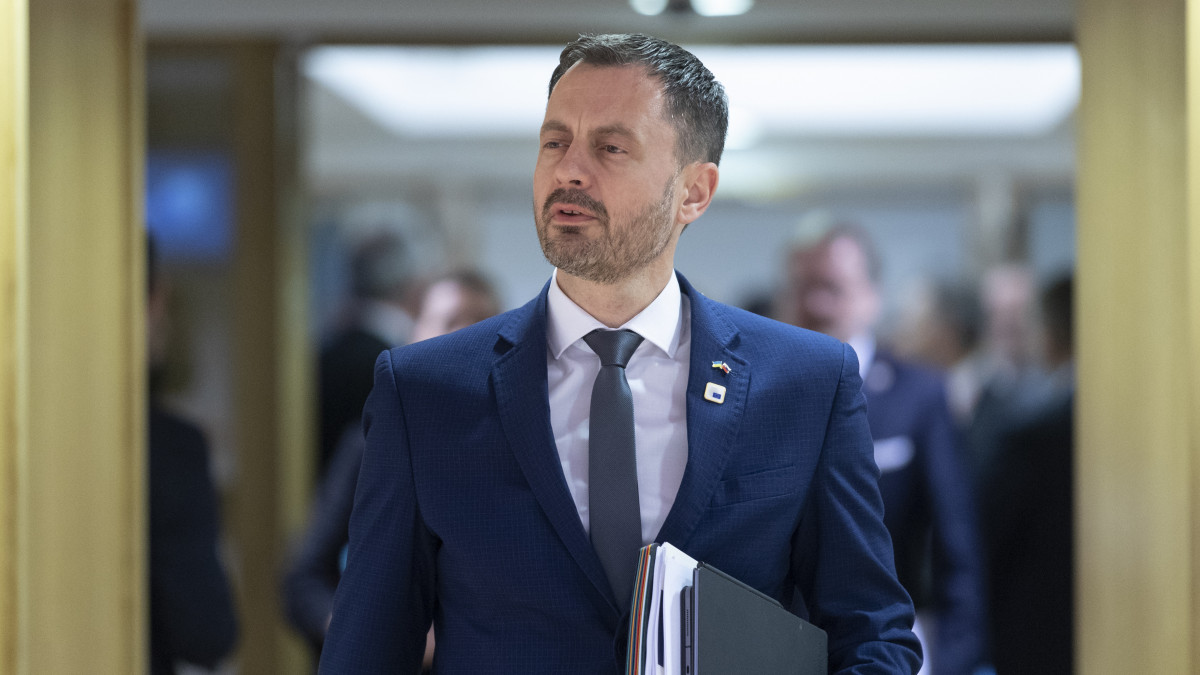 BRUSSELS, BELGIUM - MARCH 24: Slovak Prime Minister Eduard Heger arrives prior to an EU USA Summit on the Ukrainian crisis on March 24, 2022 in Brussels, Belgium. (Photo by Thierry Monasse/Getty Images)