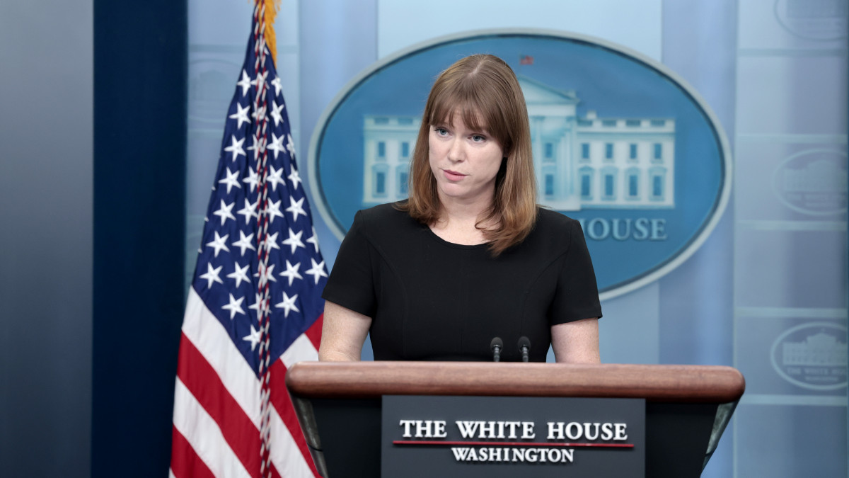 WASHINGTON, DC - MARCH 31 White House Communications Director Kate Bedingfield delivers remarks during a daily press briefing at the White House on March 31, 2022 in Washington, DC. Bedingfield spoke on a range of topics including the announcement U.S. President Joe Biden made today on the release of oil from oil reserves in an attempt to help ease the price of gas. (Photo by Anna Moneymaker/Getty Images)