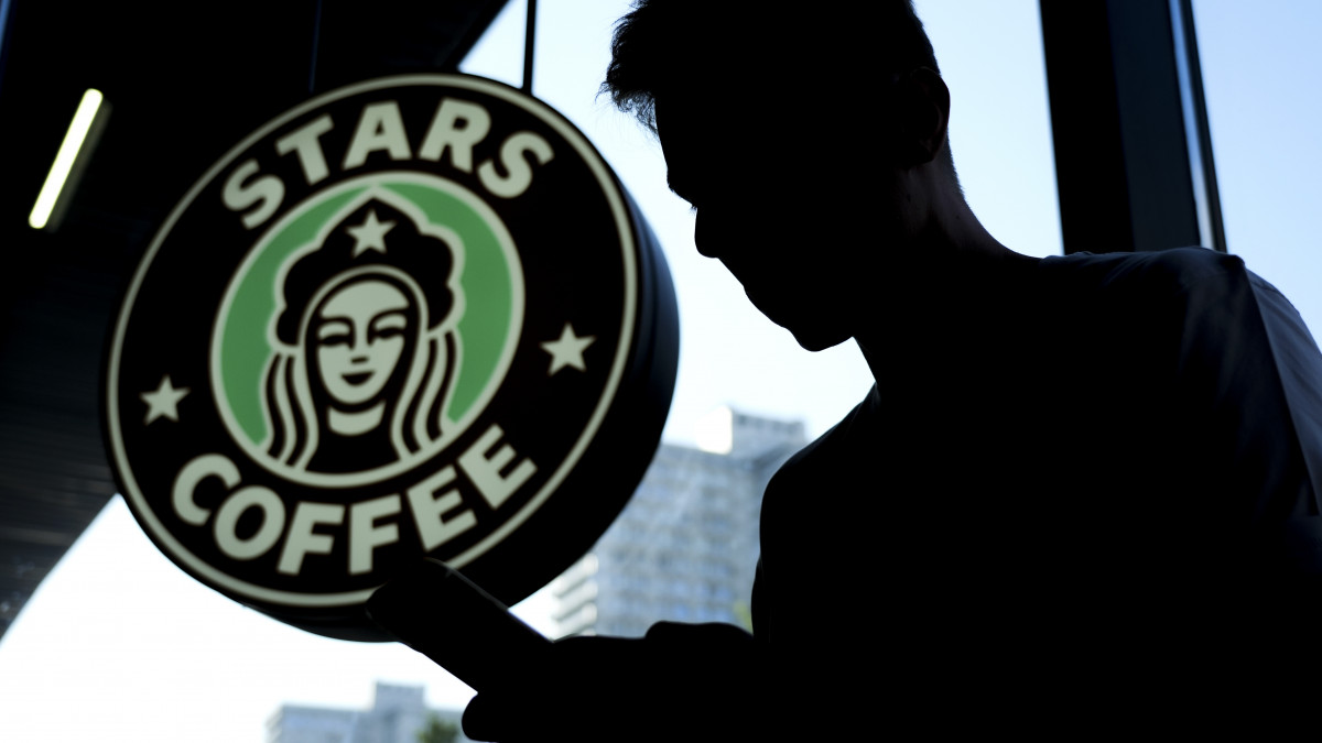MOSCOW, RUSSIA - AUGUST 18: The Stars Coffee logo is seen after former Starbucks coffee shops are reopened as Stars Coffee in Moscow, Russia on August 18, 2022. The rebranded coffee shops are owned by Russian businessman Anton Pinskiy and Russian rapper Timur Yunusov, known as Timati. Starbucks suspended its businesses in Russia in March, and pulled out of the country in May. (Photo by Pavel Pavlov/Anadolu Agency via Getty Images)