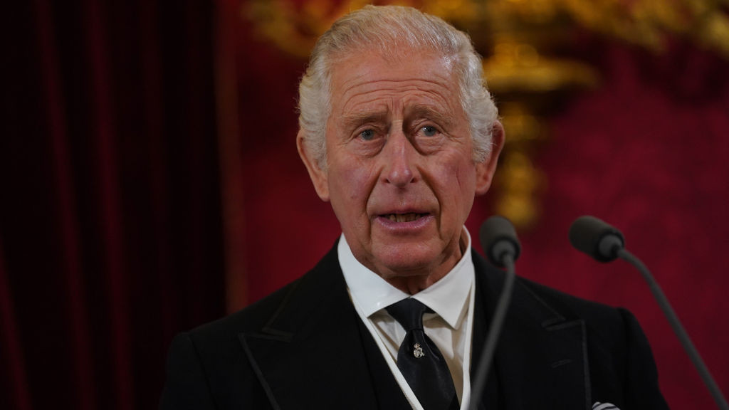 LONDON, ENGLAND - SEPTEMBER 10: King Charles III speaks during his proclamation as King during the accession council on September 10, 2022 in London, United Kingdom. His Majesty The King is proclaimed at the Accession Council in the State Apartments of St Jamess Palace, London. The Accession Council, attended by Privy Councillors, is divided into two parts. In part I, the Privy Council, without The King present, proclaims the Sovereign and part II where The King holds the first meeting of His Majestys Privy Council. The Accession Council is followed by the first public reading of the Principal Proclamation read from the balcony overlooking Friary Court at St Jamess Palace. The Proclamation is read by the Garter King of Arms, accompanied by the Earl Marshal, other Officers of Arms and the Serjeants-at-Arms. (Photo by Victoria Jones - WPA Pool/Getty Images)