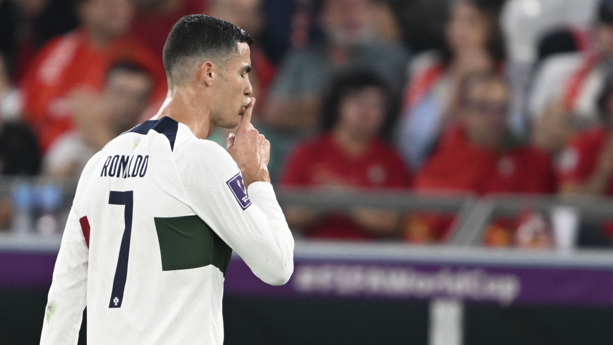 AL RAYYAN, QATAR - DECEMBER 02: Cristiano Ronaldo of Portugal gestures after he is substituted during the FIFA World Cup Qatar 2022 Group H match between South Korea and Portugal at Education City Stadium in Al Rayyan, Qatar on December 02, 2022. (Photo by Ercin Erturk/Anadolu Agency via Getty Images)