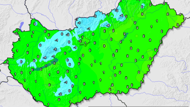 Kedd reggeli hőmérsékleti térkép. Forrás: Országos Meteorológiai Szolgálat (OMSZ)
